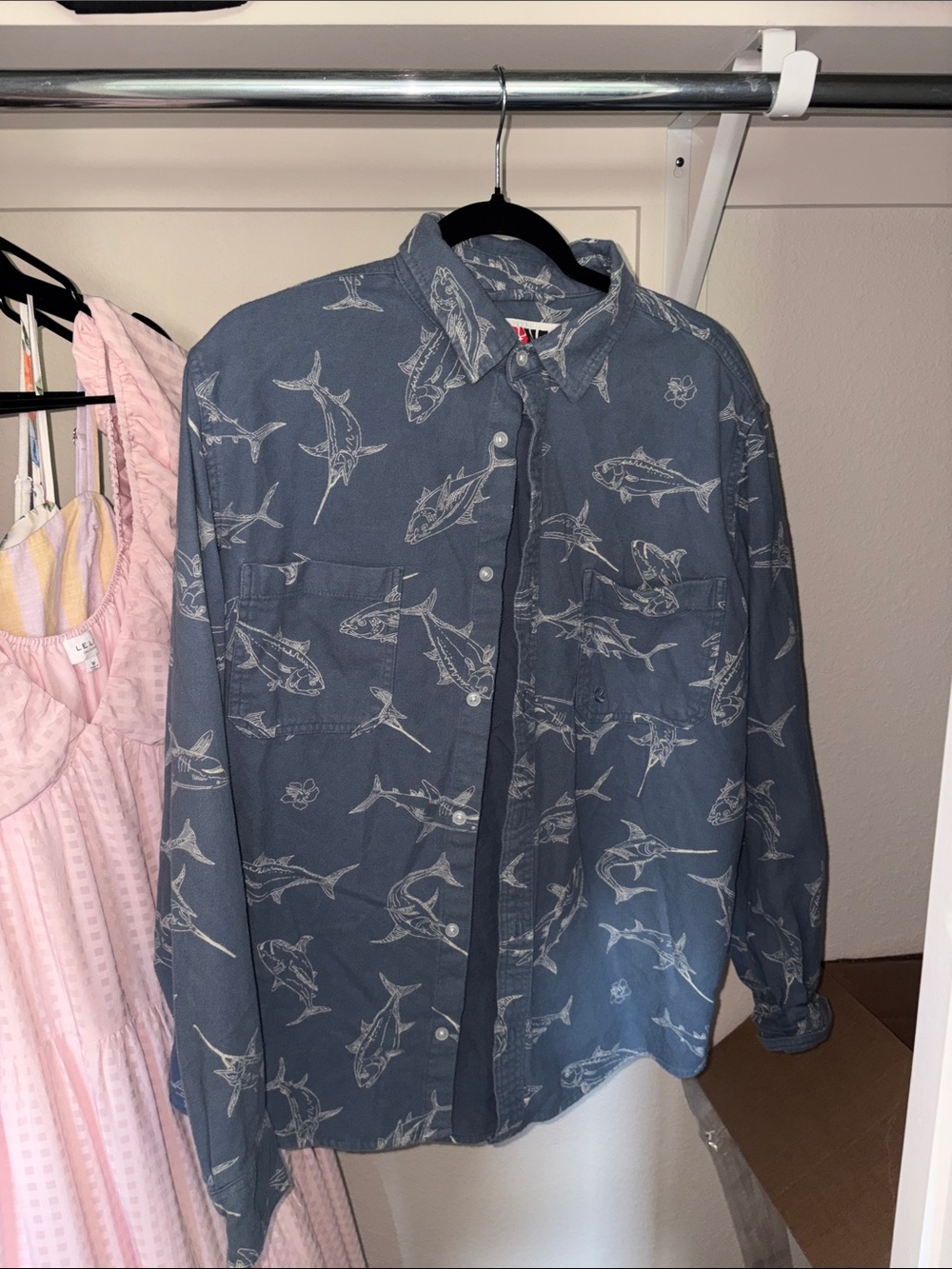 Kona Men's Blue Shark-Print Button-Down Shirt